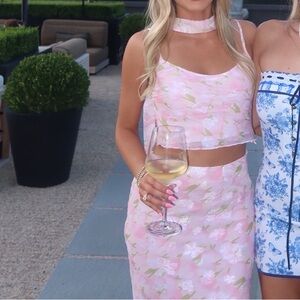 Beginning Boutique Irina Pink Print Cami Top & Maxi Skirt, US 0